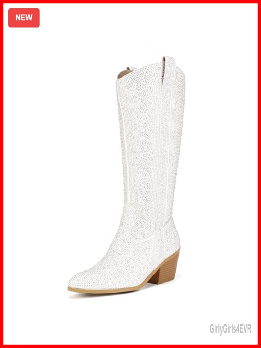 Knee High Western Cowboy Boots Pointed Toe Block Heel Side Zip